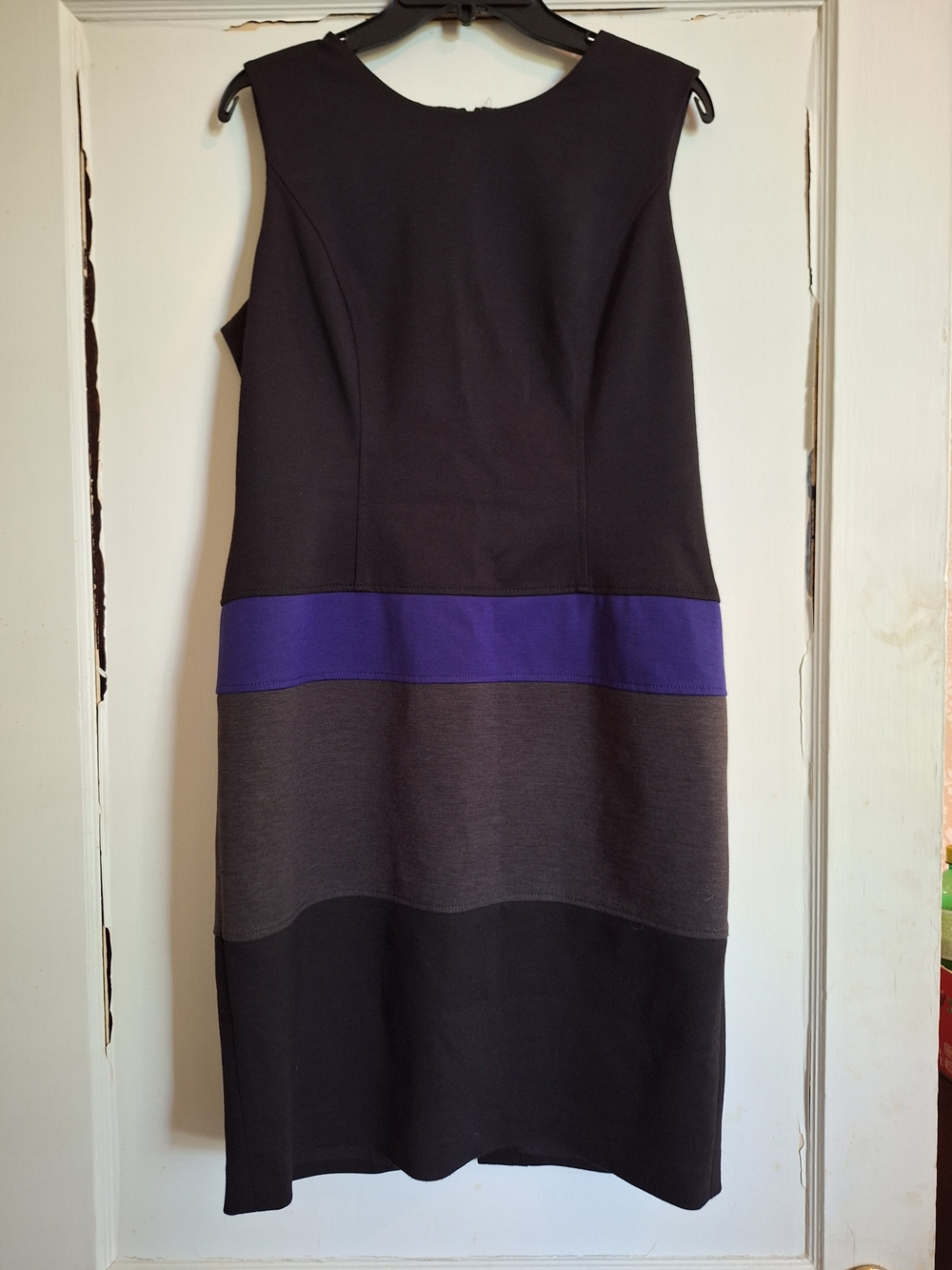Anne Klein Sleeveless Knit Sheath Dress Black Purple Colorblock Scoop Sz 12